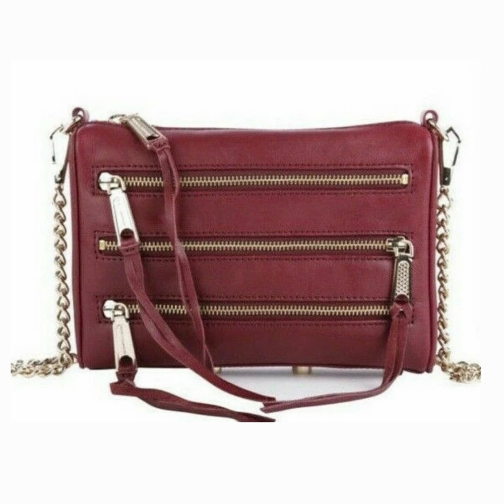 Rebecca Minkoff Red Leather Crossbody Bag Gold Chain Multi Zip Studded ❤️
